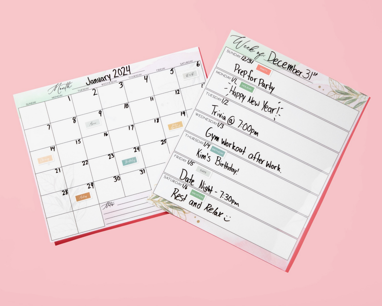 Flexible Stick Dry Erase Monthly and Weekly Calendar Set - Sticks to Any Flat Surface