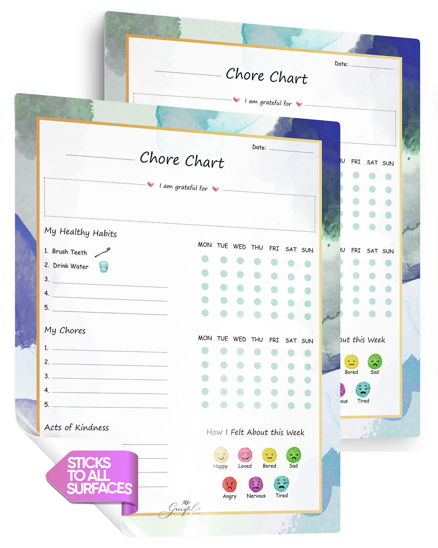 Flexible Stick Weekly Chore Chart and Emotion Tracker for Kids - For Any Flat Surface