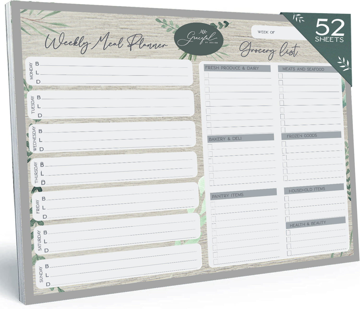 Weekly Meal Planner and Grocery List Notepad - Magnetic & Adhesive - Perforated Grocery List Categorized By Aisle