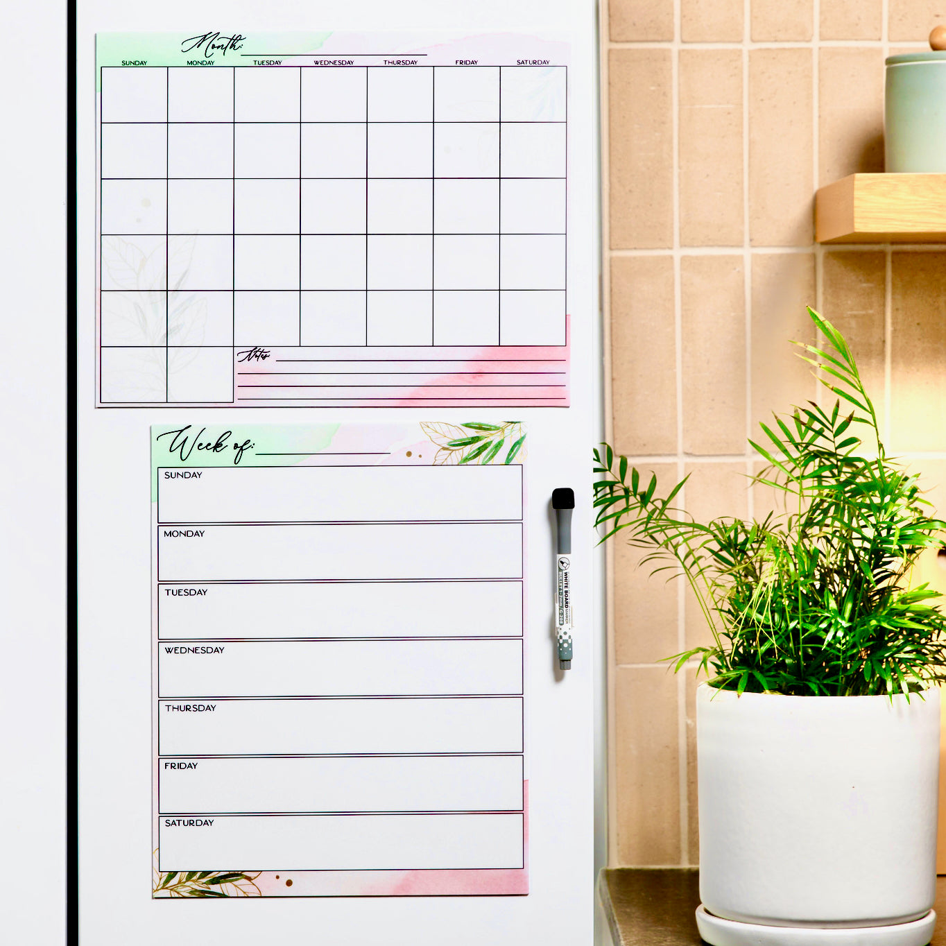 Flexible Stick Dry Erase Monthly and Weekly Calendar Set - Sticks to Any Flat Surface