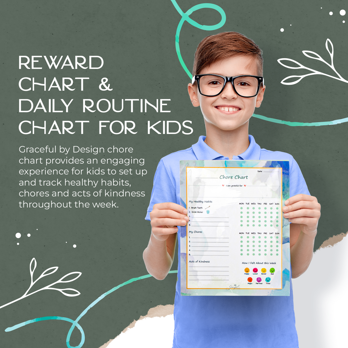 Flexible Stick Weekly Chore Chart and Emotion Tracker for Kids - For A